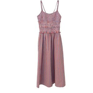 Hunter Bell Red and Blue Checkered Midi Dress